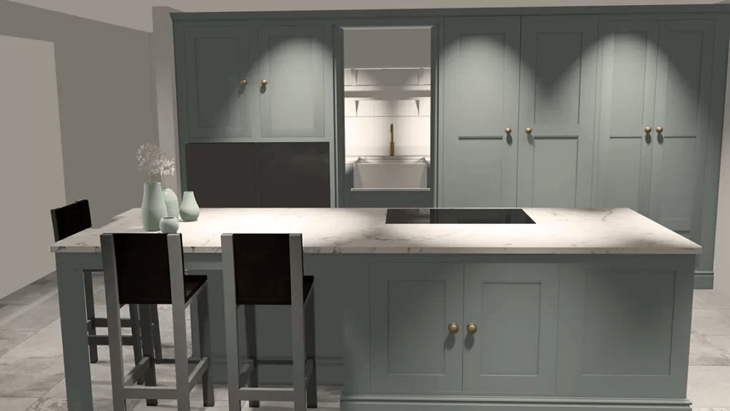 3D kitchen design software visualising kitchen layout, finishes, and materials before construction.